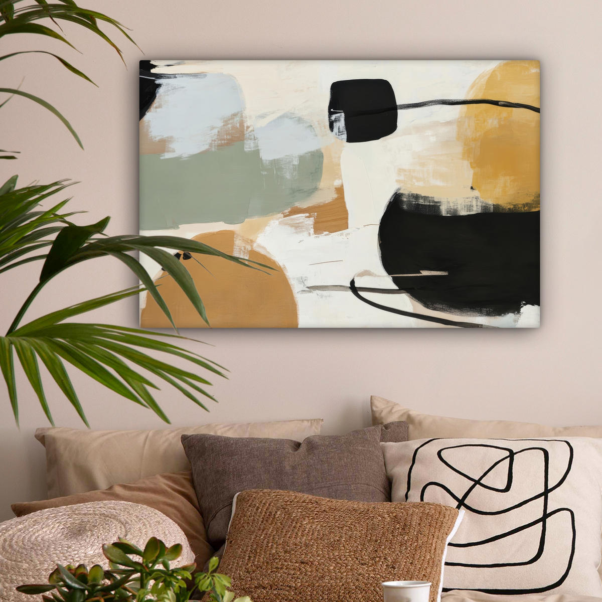 LEINWANDBILD Farbe - Abstrakt - Farben Gemälde 60x40 cm - Currygelb, Textil (60/40cm) - MuchoWow