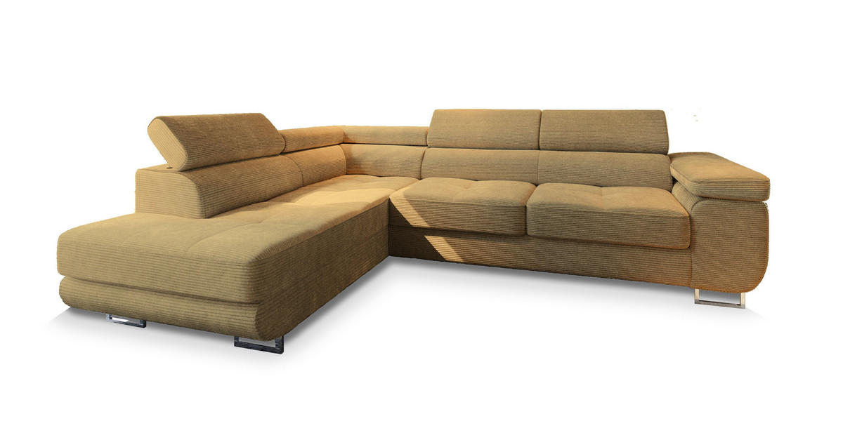 ECKSOFA APIRO L-S Gelb Kordstoff mit Schlaffunktion - Gelb, Holz (276/202cm) - MASSENO