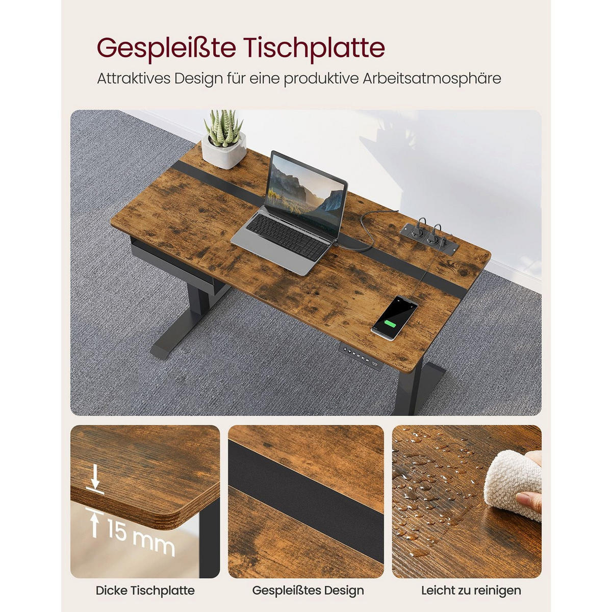 HÖHENVERSTELLBARER SCHREIBTISCH ALMATY - Braun, Holzwerkstoff (60/120/120cm) - Hansiro