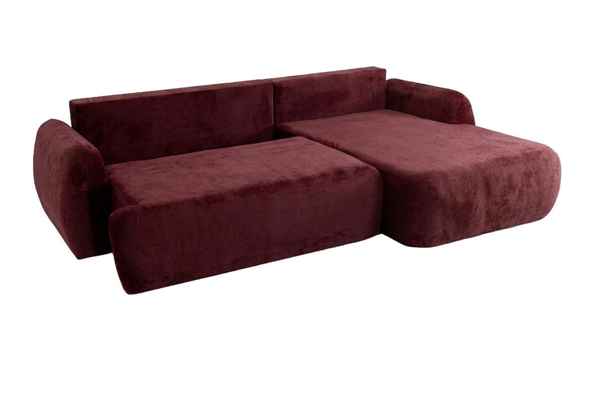 ECKSOFA Mit Schlaffunktion Und Bettkasten, Chenille-Stoff Perfecto, Rotwein, Rechts, HELA II - Weinrot, Holz (280/184cm) - Kaiser Möbel