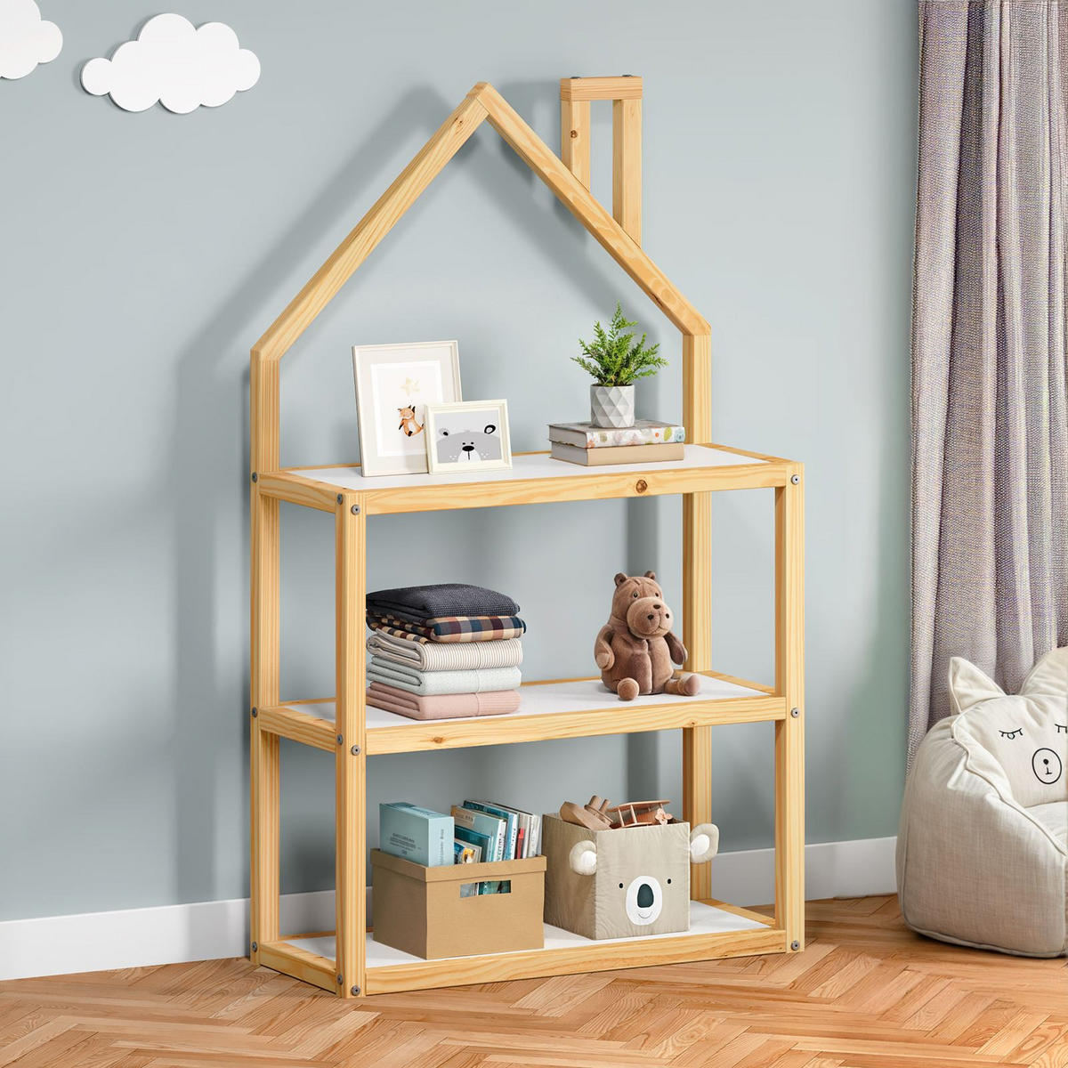 REGAL LENISE natur/weiß - Naturfarben/Weiß, Holz (83/140/24cm) - IDIMEX