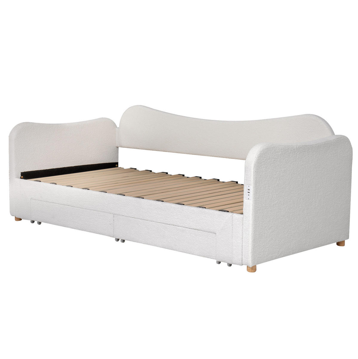POLSTERBETT 90/200 cm ausziehbar auf 180/200 cm mit 2 Schubladen, USB- und USB-C-Anschluss, Bouclé, Beige - Beige, Textil (90/200cm) - Redom