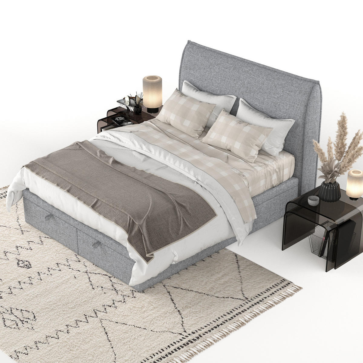 POLSTERBETT Tuvalu mit Stauraum 120/200 cm Grau im Alta Stoff - Schwarz/Grau, Holz/Holzwerkstoff (120/200cm) - AltaBeds