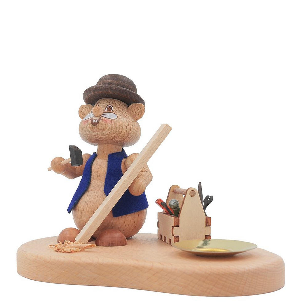 HOLZFIGUR Hamster Handwerker mit Kerzenhalter 11 cm - Multicolor, Metall (14/1/0.1cm)