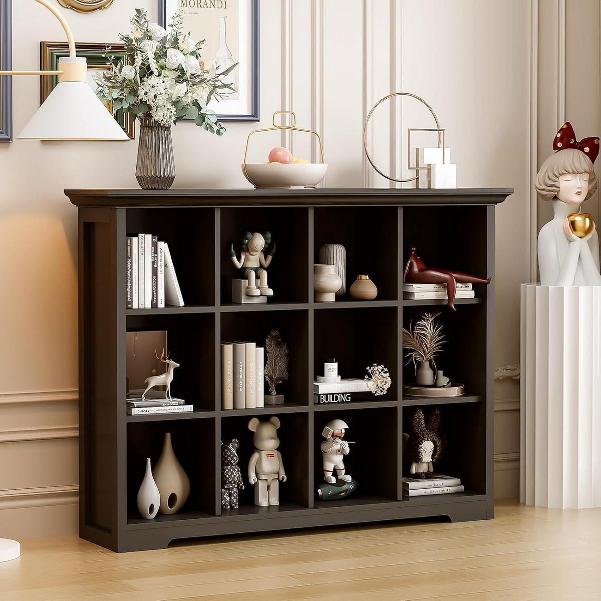 BÜCHERREGAL mit Sockel 12 Fächer Schwarz 127 x 99 cm - Schwarz, Holzwerkstoff (127/99/34cm)