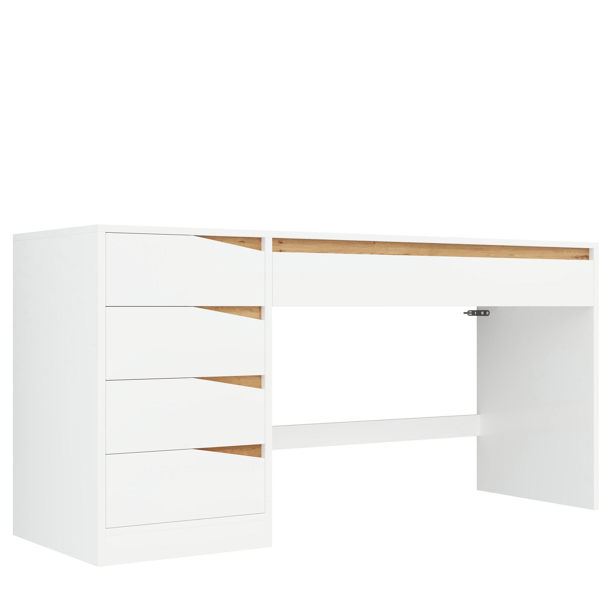 SCHREIBTISCH 5 Schubladen Weiß Eiche Computertisch - Weiß, Holzwerkstoff (50/140/78cm) - FLIEKS
