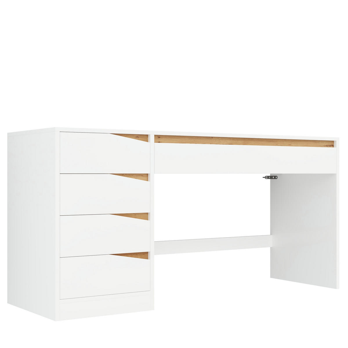 SCHREIBTISCH Weiß/Eichefarben 140/50/78 cm mit 5 Schubladen und großer Arbeitsfläche - Weiß, Holzwerkstoff (50/140/78cm) - PANGIVO