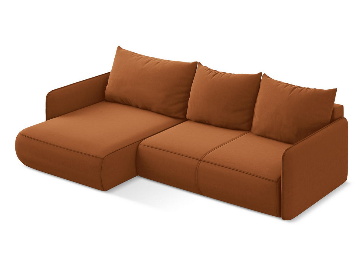 ECKSOFA mit Schlaffunktion Samt Stoff Orange - Terra cotta/Schwarz, Kunststoff/Textil (148/240cm) - Makamii