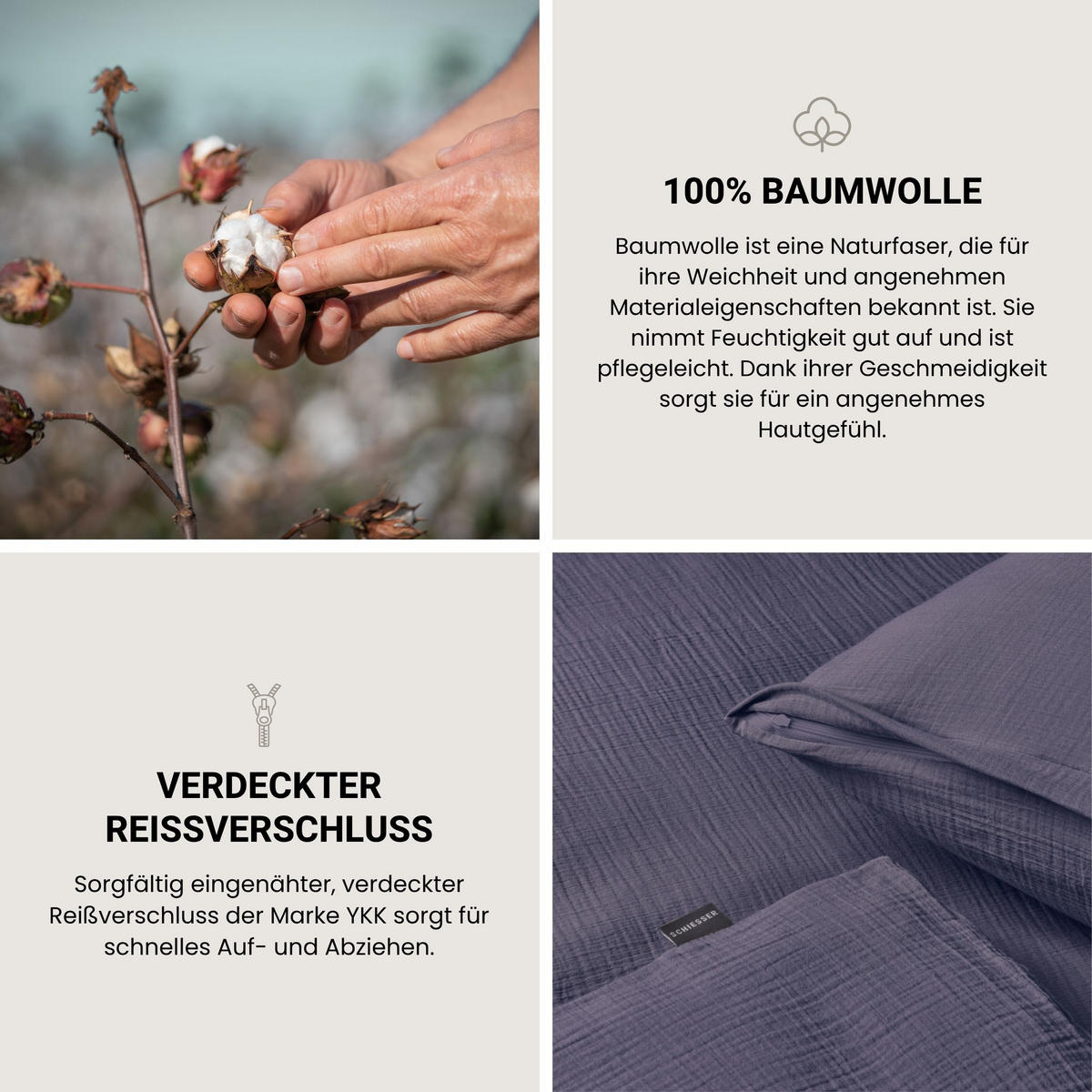 BETTWÄSCHESET Molly - Musselin - 2-teilig - 135x200 cm - Indigo - Dunkelblau, Textil (135/200cm) - SCHIESSER