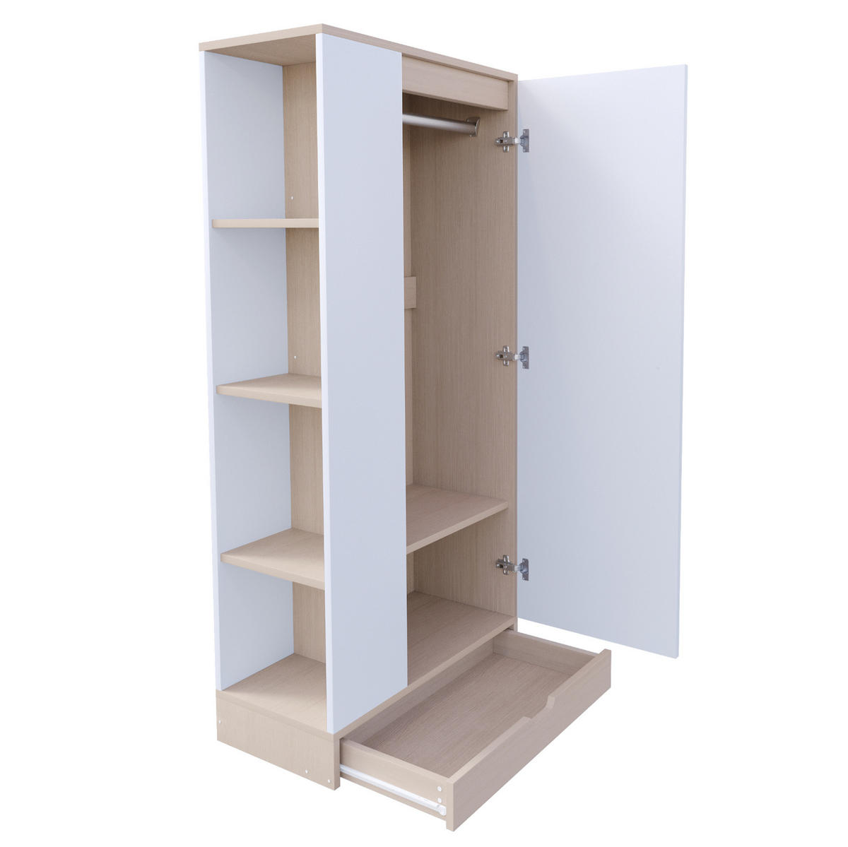 KLEIDERSCHRANK 70/40/170 cm aus Holz mit Einlegeböden und Schubladen, Naturholzfarbe + Weiß - Naturfarben, Holz (40/170/70cm) - OKMYHOME