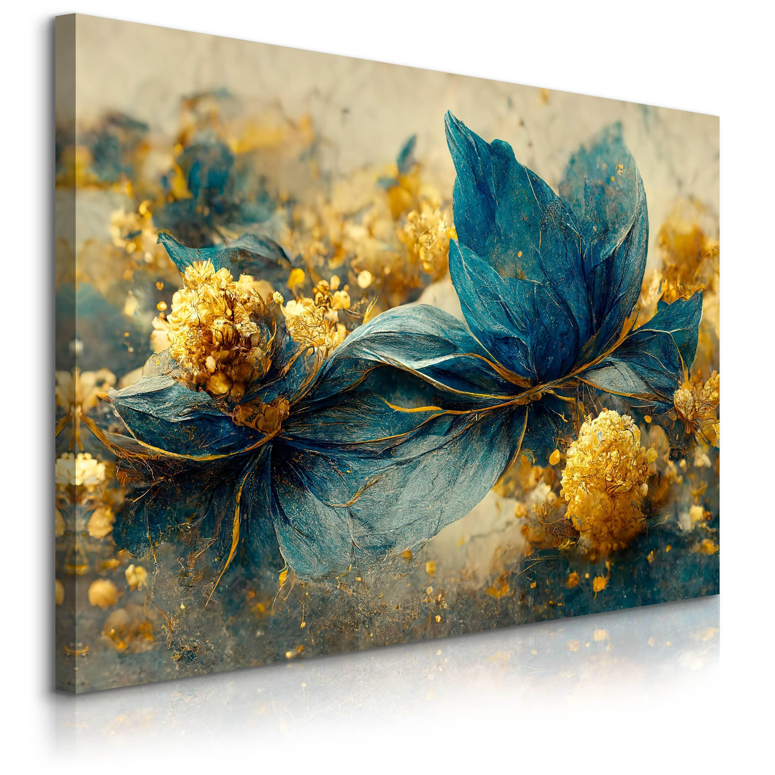 LEINWANDBILD Abstrakte Blumen Blätter 3D Glamour Stil 40cm x 30cm - Türkis/Blau, Textil (40/30cm) - Muralo
