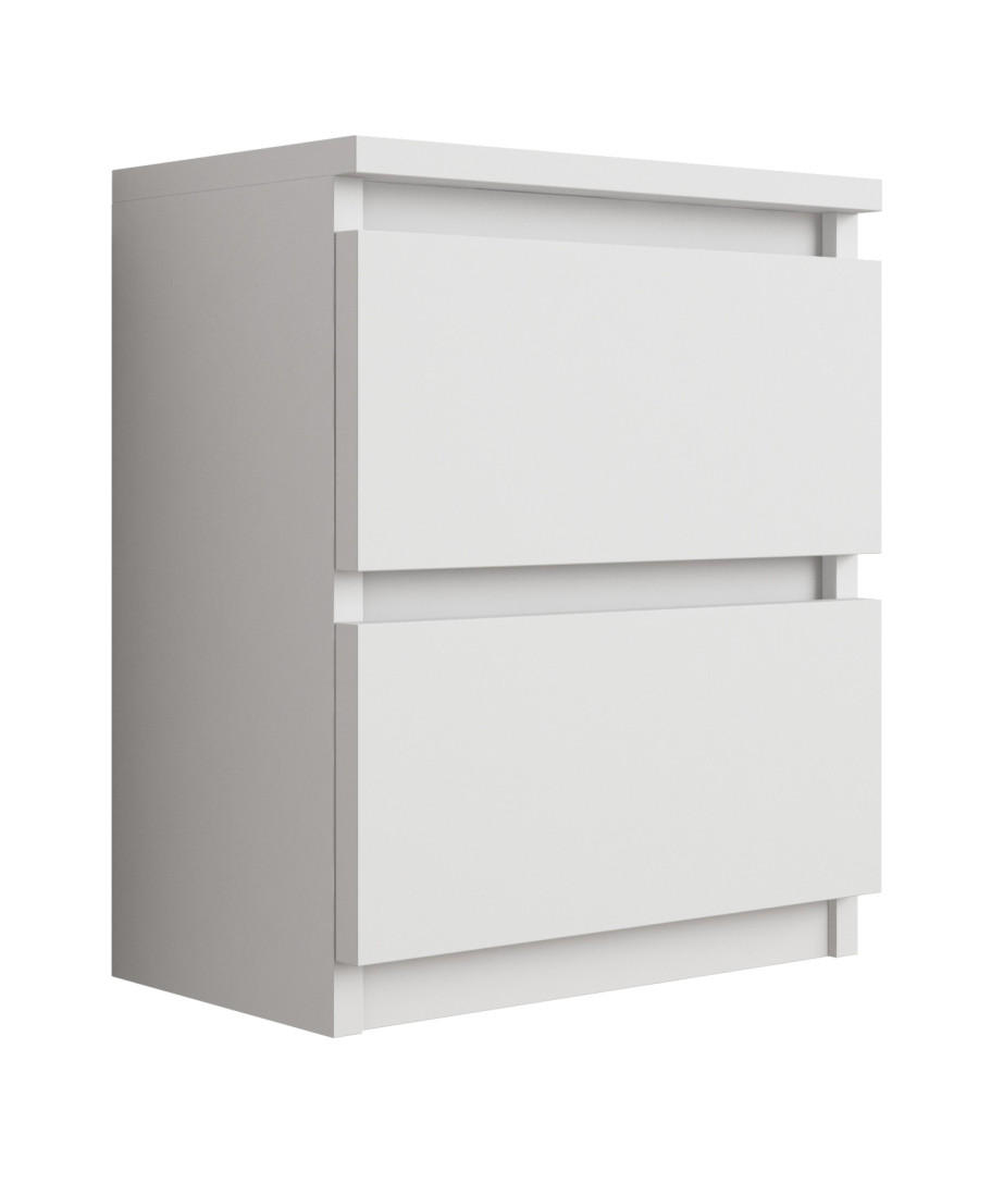 NACHTTISCH mit zwei Schubladen – 45 × 36 × 36 cm – Farbe: Weiß - Weiß, Holzwerkstoff (36/45/36cm) - 3XE LIVING
