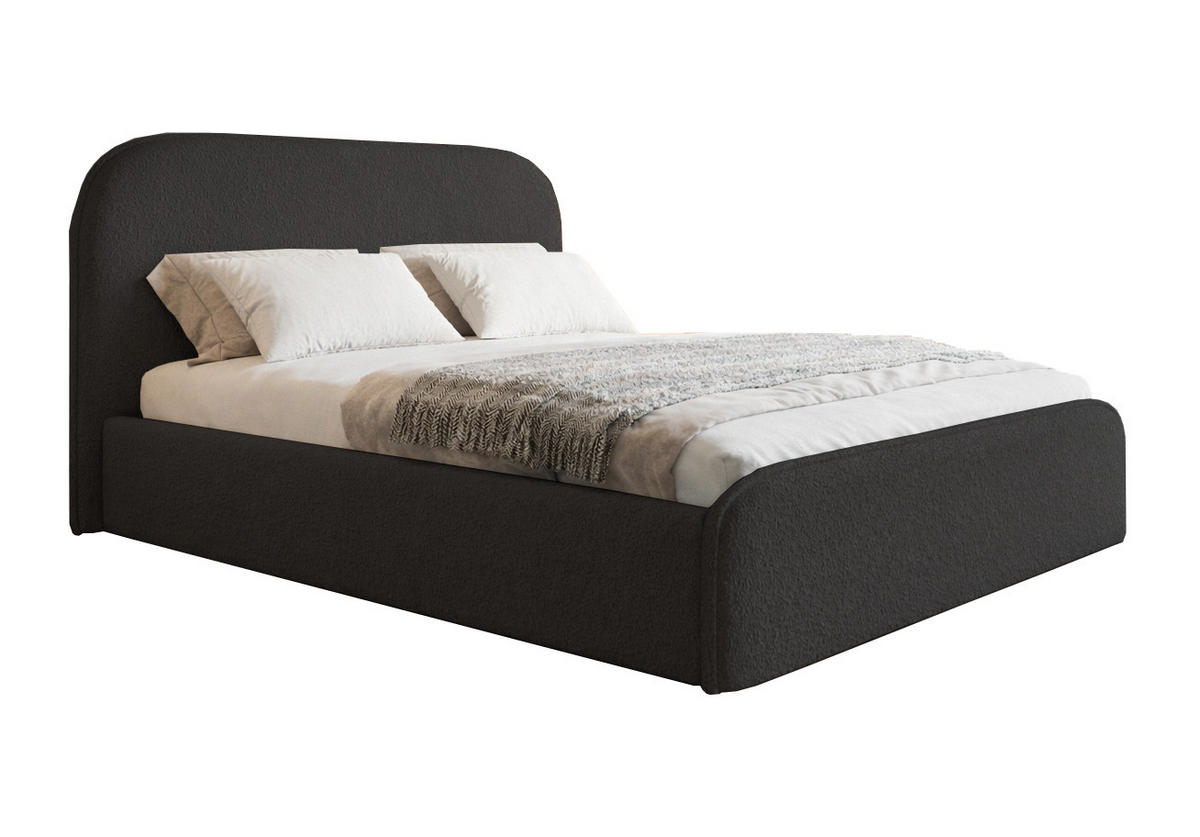 DOPPELBETT 160x200 Wendra Slim mit Lattenrost, Bettkasten, Boucle, Schwarz - Schwarz, Holz/Textil (160/200cm) - Emporius