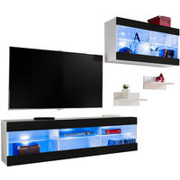 WOHNWAND TIVOLI SET3-WHITE/BLACK+BLU Offener Raum Weiß Schwarz - Schwarz/Weiß, Glas/Holzwerkstoff (240/195/35cm) - Komodee