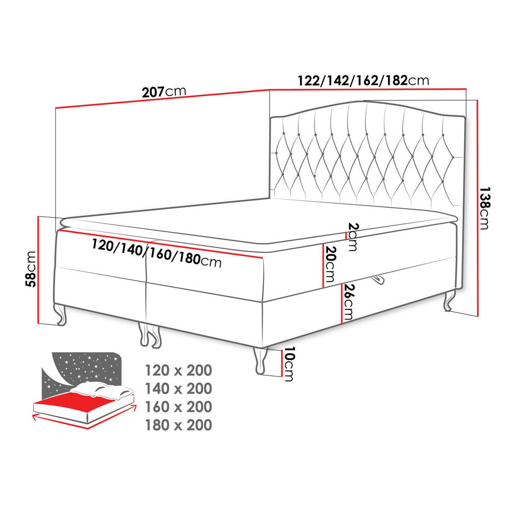 Thumbnail - Mirjan24 Boxbett, Creme, Holz, H3, 120x200 cm, Schlafzimmer, Betten, Boxspringbetten