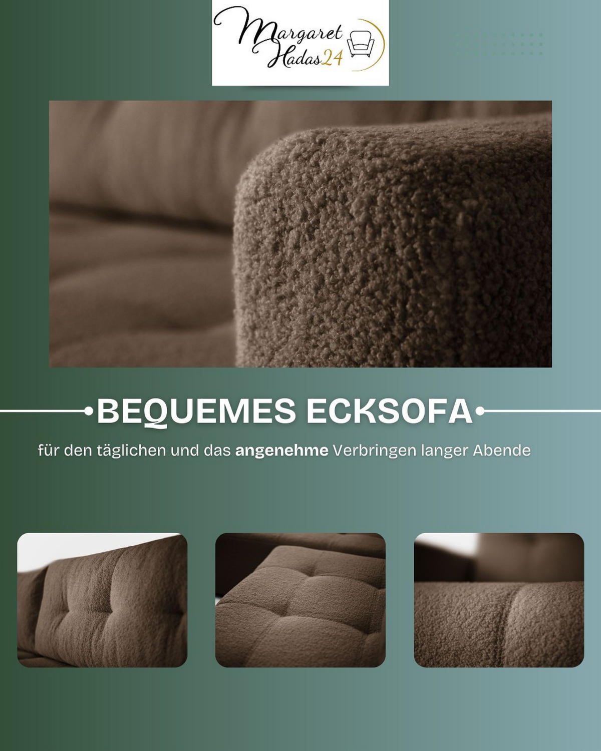 ECKSOFA Viola in L-Form, braun, Lammfelloptik, 261 x 143 cm mit Schlaffunktion und Bettkasten - Braun, Textil (261/143cm) - Margaret Hadas24