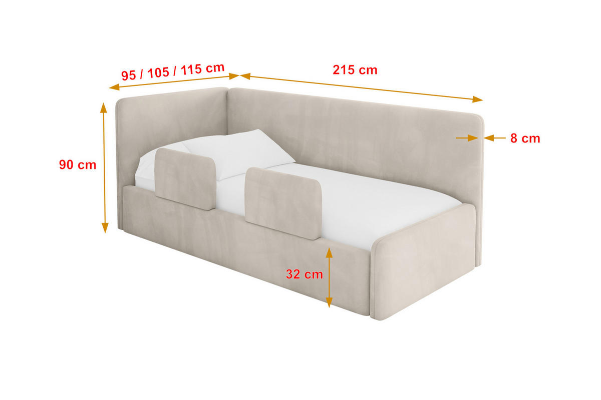 EINZELLBETT Jugendbett mit Bettkasten, Rechts - NORY 100x200 Beige - Sandfarben, Holzwerkstoff/Textil (100/200cm) - ALTDECOR