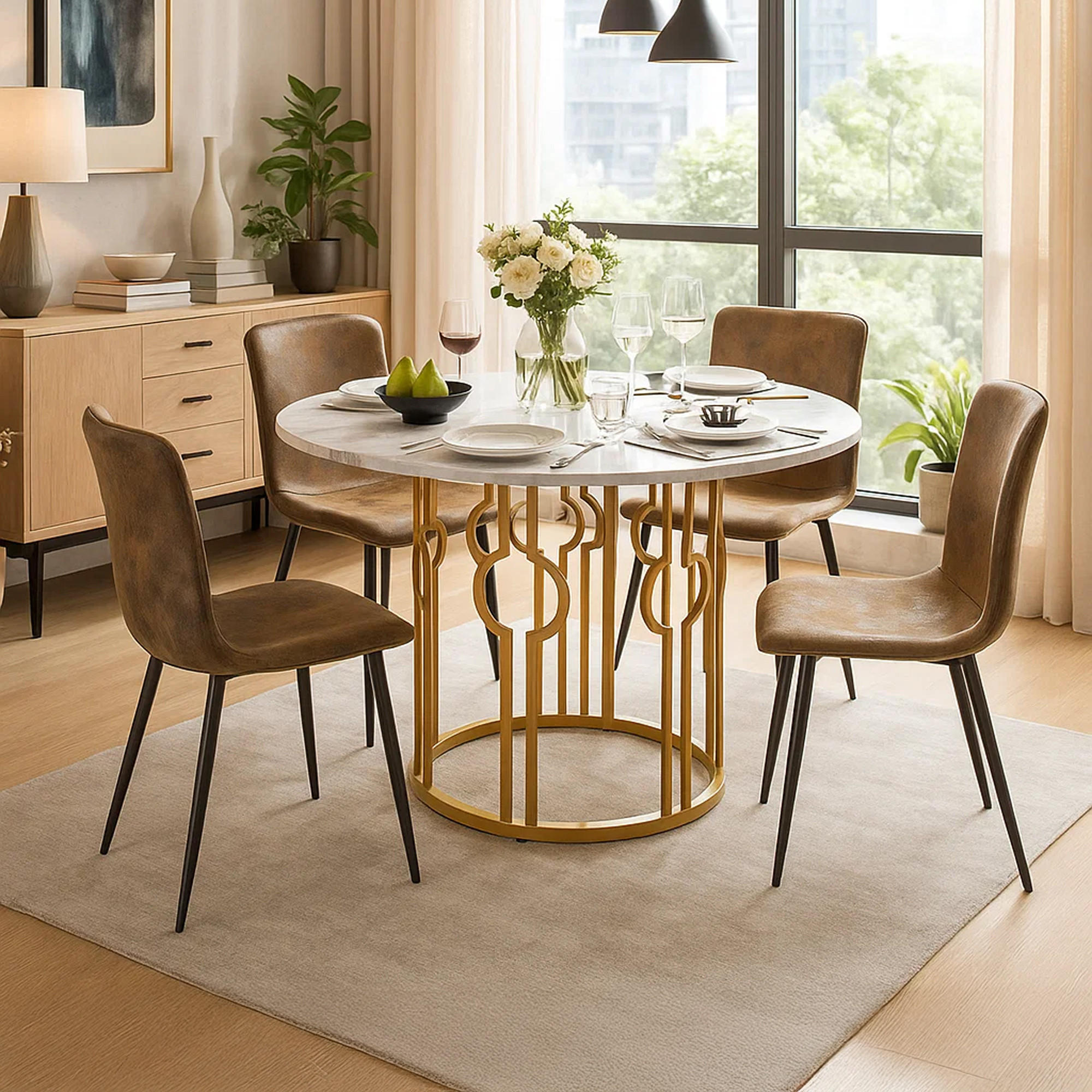 ESSTISCH Rund mit goldene Beine 100/100/76 cm - Goldfarben/Weiß, Holzwerkstoff/Metall (100/100/76cm) - Urban Meuble