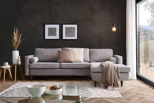 ECKSOFA in Cord Grau  261/178 cm  - Eichefarben/Grau, MODERN, Holz/Textil (261/178cm) - Carryhome