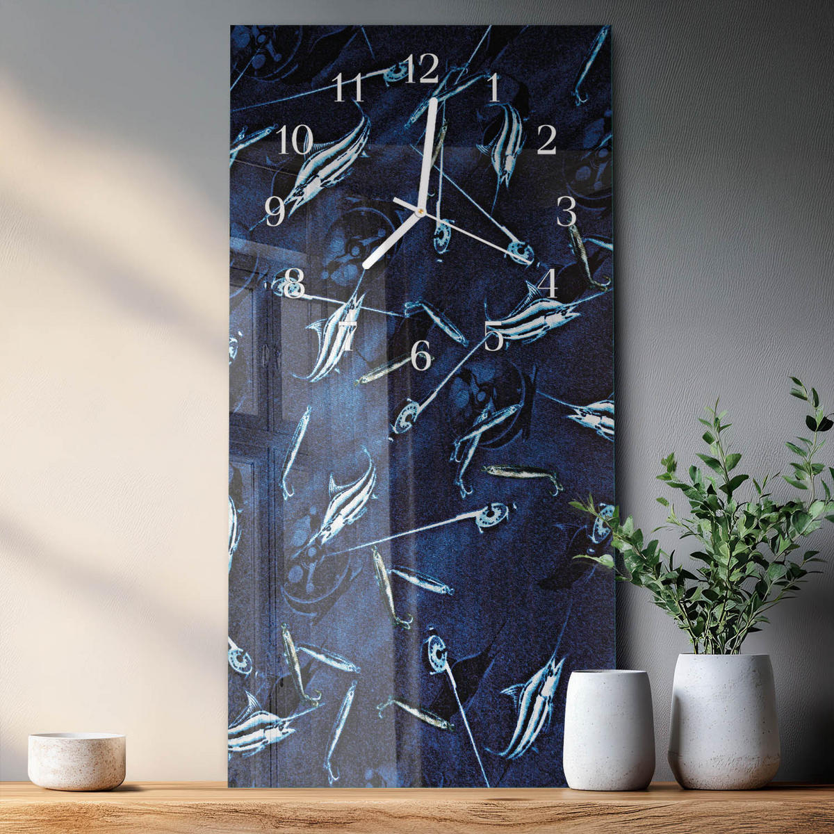 WANDUHR 30x60 cm - Berge Gras - Blau, Glas (30/60/0.4cm) - TULUP