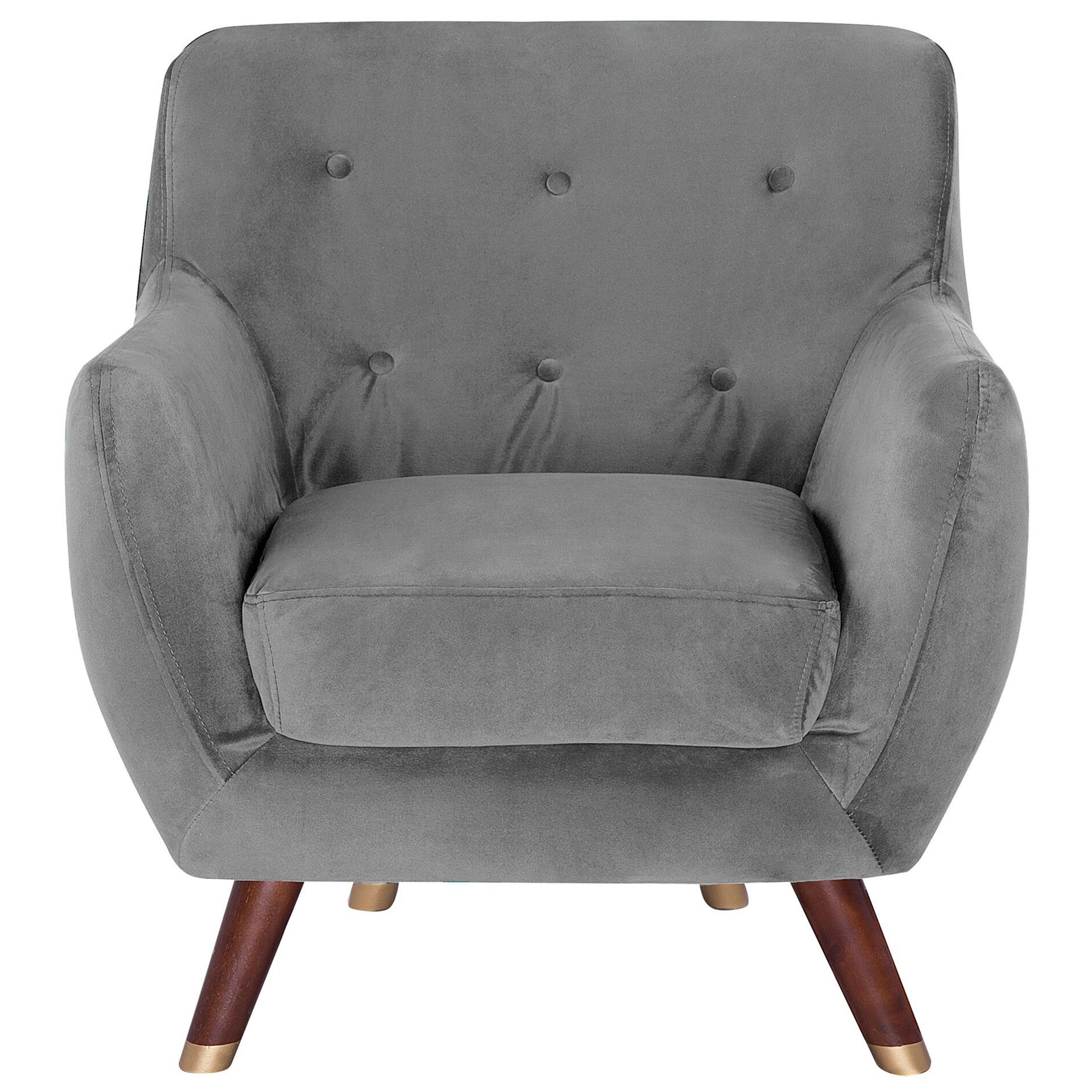 SESSEL Samtstoff grau Bodo - Dunkelbraun/Goldfarben, Textil (80/84/81cm) - Beliani
