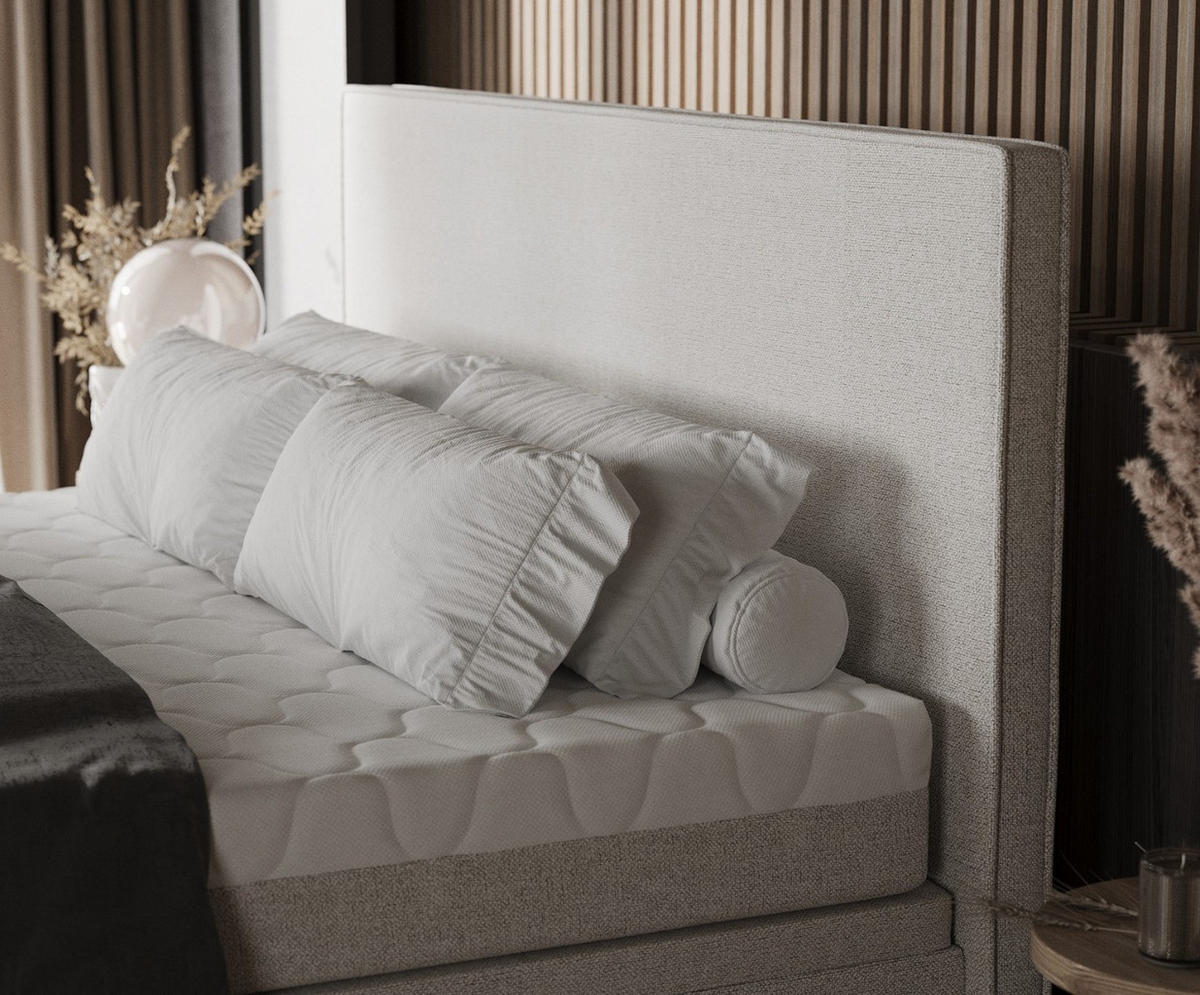 BOXBETT Zalla 180/200 cm Hellbeige im Riva Stoff - Sandfarben/Schwarz, Holz/Holzwerkstoff (180/200cm) - AltaBeds