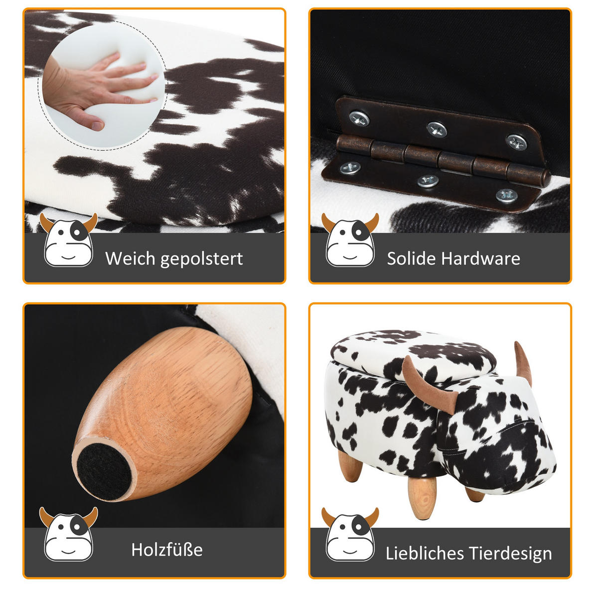 TIERHOCKER, Dekohocker, Schwarz+Weiß - Multicolor, Textil (35/36/62cm) - HOMCOM