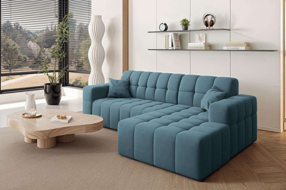 ECKSOFA L-förmiges Nimes Velours Stoff Blau Rechts - Blau, Holz/Kunststoff (265/168cm) - Kaiser Möbel