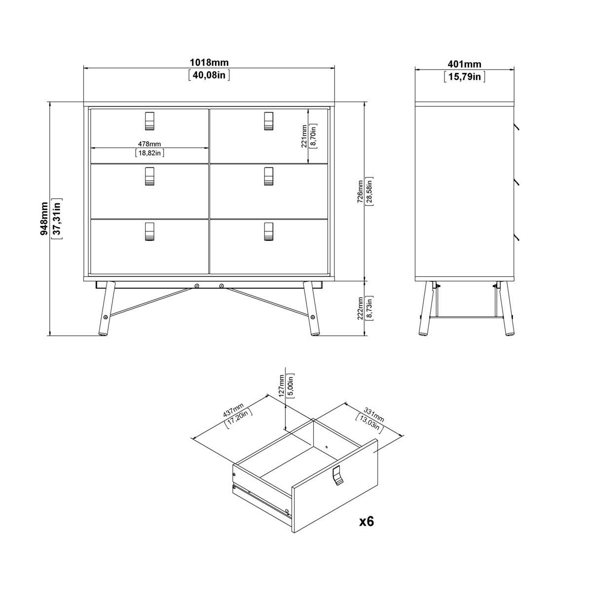 KOMMODE Schwarz - Schwarz, Holzwerkstoff (102/95/40cm) - ebuy24