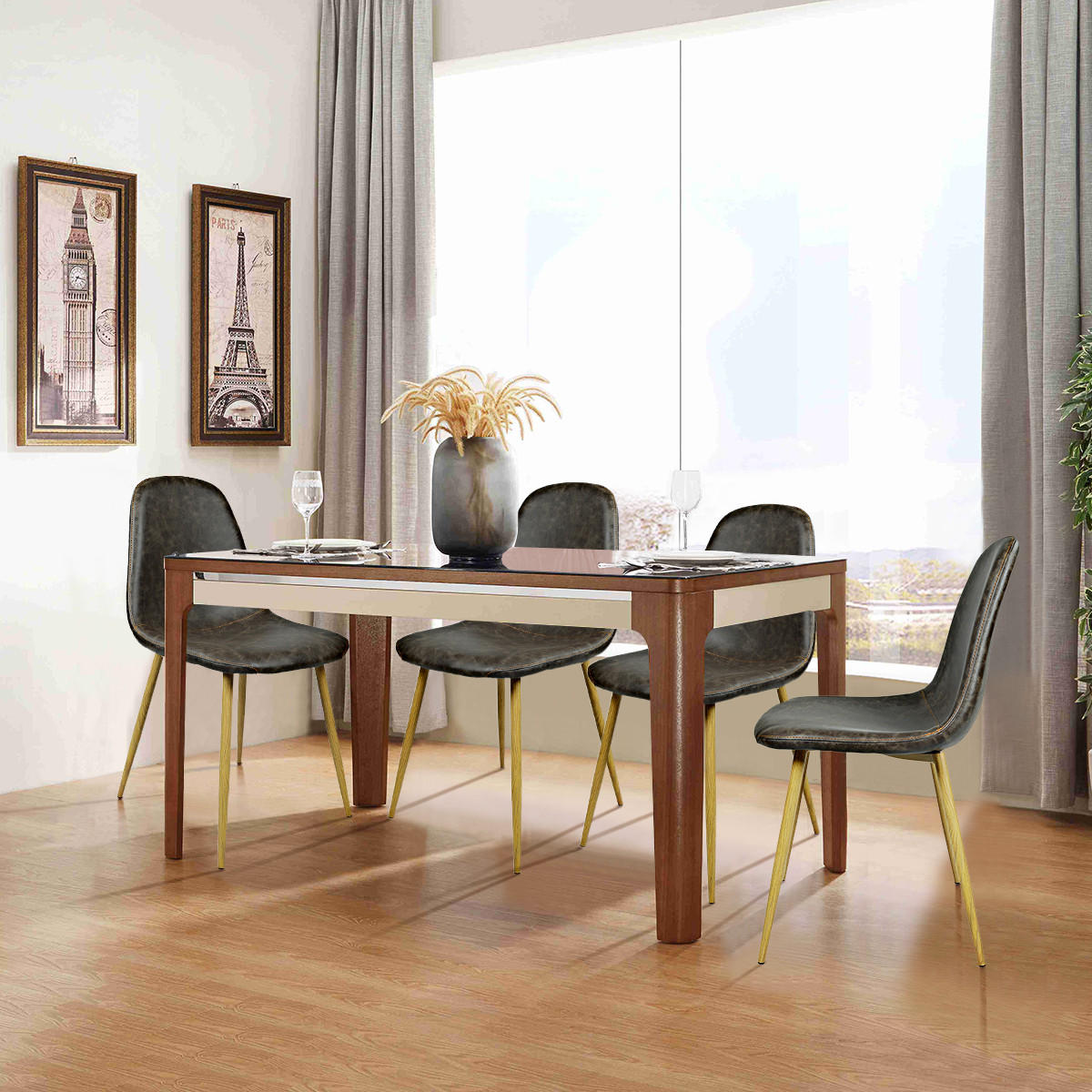 STUHL-SET 4 Stück in Eisen Vintage - Dunkelbraun/Schwarz, Holzwerkstoff/Textil (46/86/47cm) - Urban Meuble