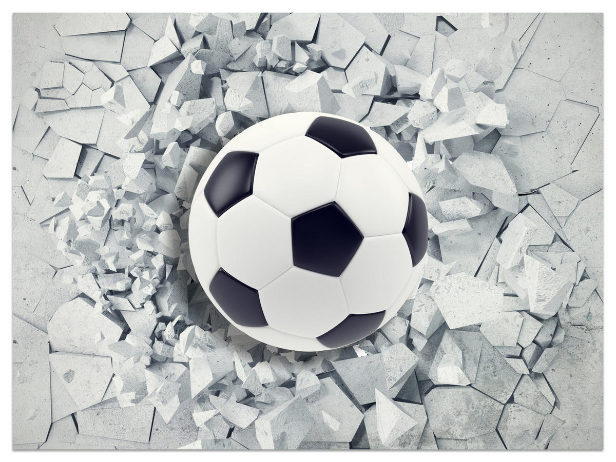 FOTOTAPETE für Kinderzimmer Fußball Riss Graue Wand Dynamik Sport 400x280 - Schwarz/Weiß, Papier (400/280cm) - Muralo