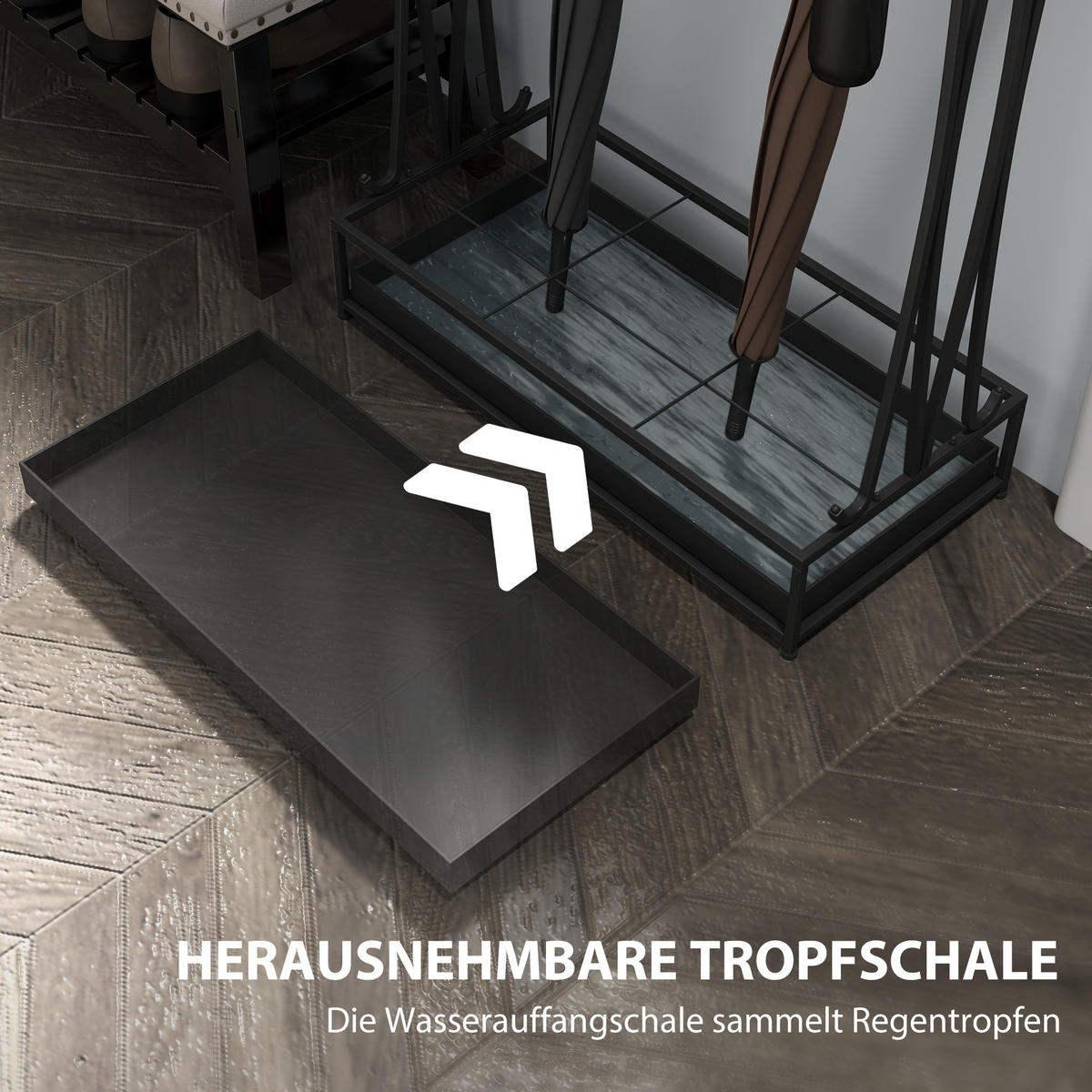 REGENSCHIRMSTÄNDER mit 24 Haken, 21 Löchern, 50 x 24 x 68 cm, Schwarz - Schwarz, Metall (24/68/50cm) - HOMCOM