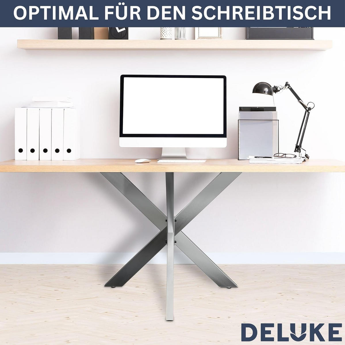 TISCHGESTELL Metall KRYT Edelstahl | inkl. Schrauben + Bodenschoner | 71x85x85cm - Edelstahlfarben, Metall (85/71/85cm) - DELUKE