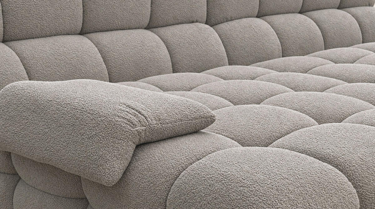 BIG SOFA AMIA Grau Bouclé - Greige/Schwarz, Kunststoff/Textil (290/86/178cm) - KAWOLA