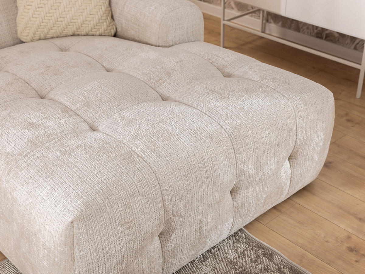 ECKSOFA mit Ottomane rechts, raffinierten Steppungen, Wellenunterfederung, B234/T161/H79 cm, Chenille-Bezug in Beige / 21035 - Beige/Schwarz, Kunststoff/Textil (234/79/161cm) - luma-home