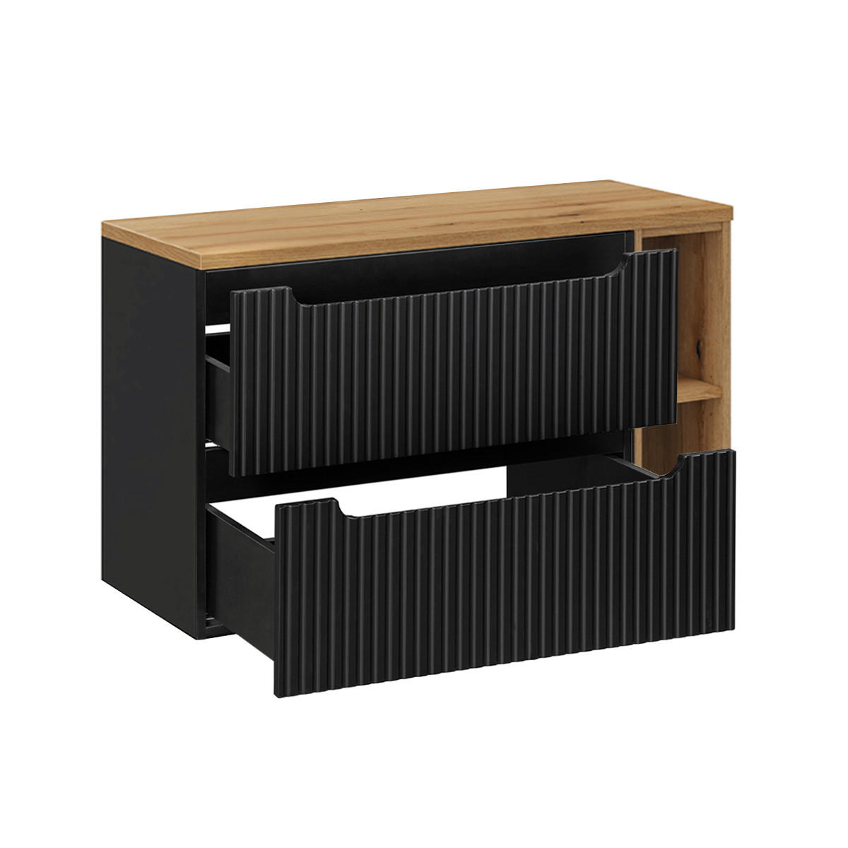 BADMÖBEL Riva 2er-Set Schwarz und Holz - Schwarz, Holzwerkstoff (100.4/59/40cm) - Petits-meubles