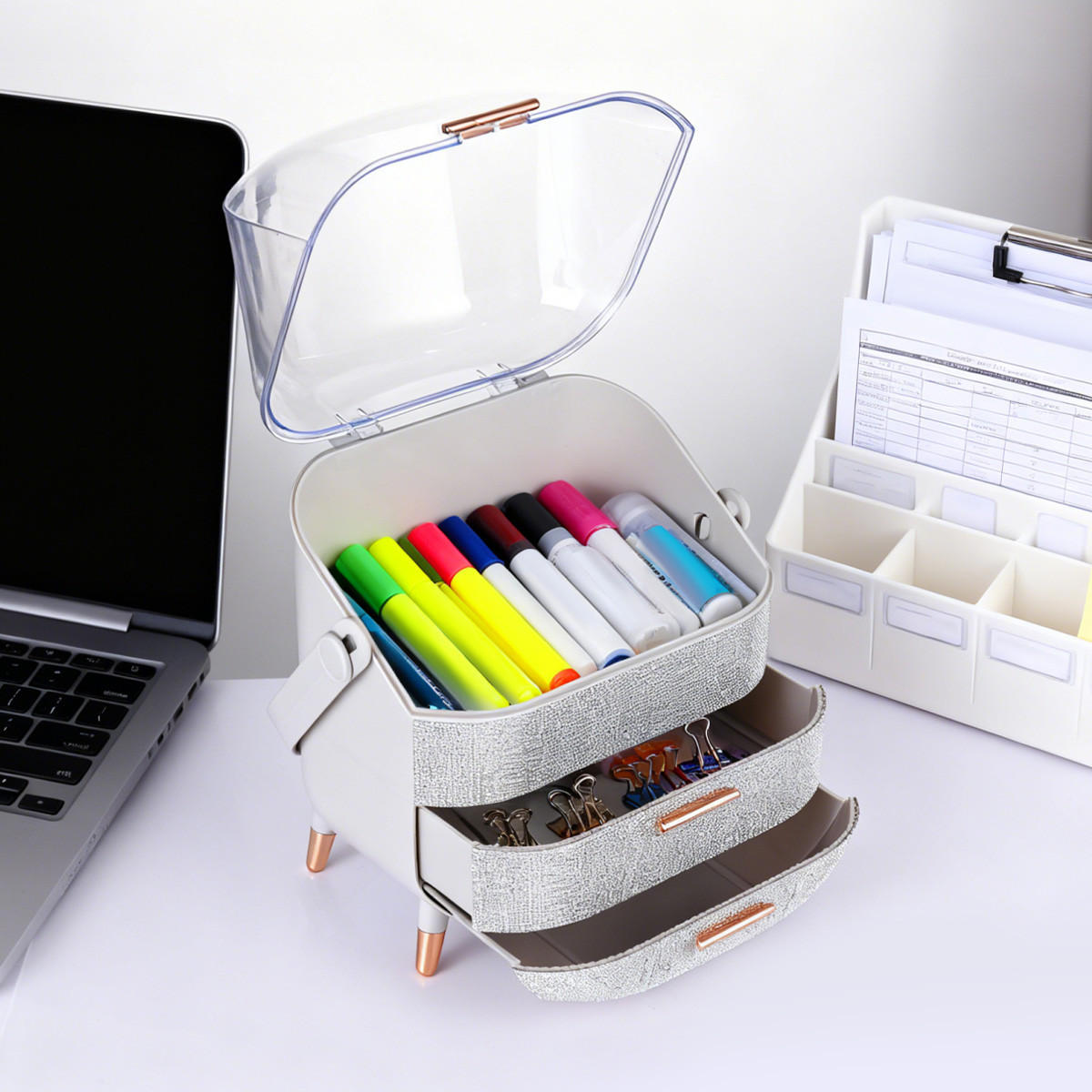 KOSMETIK ORGANIZER Nerida 29/19/38 cm - Silberfarben, Kunststoff (19/38/29cm) - ZMH