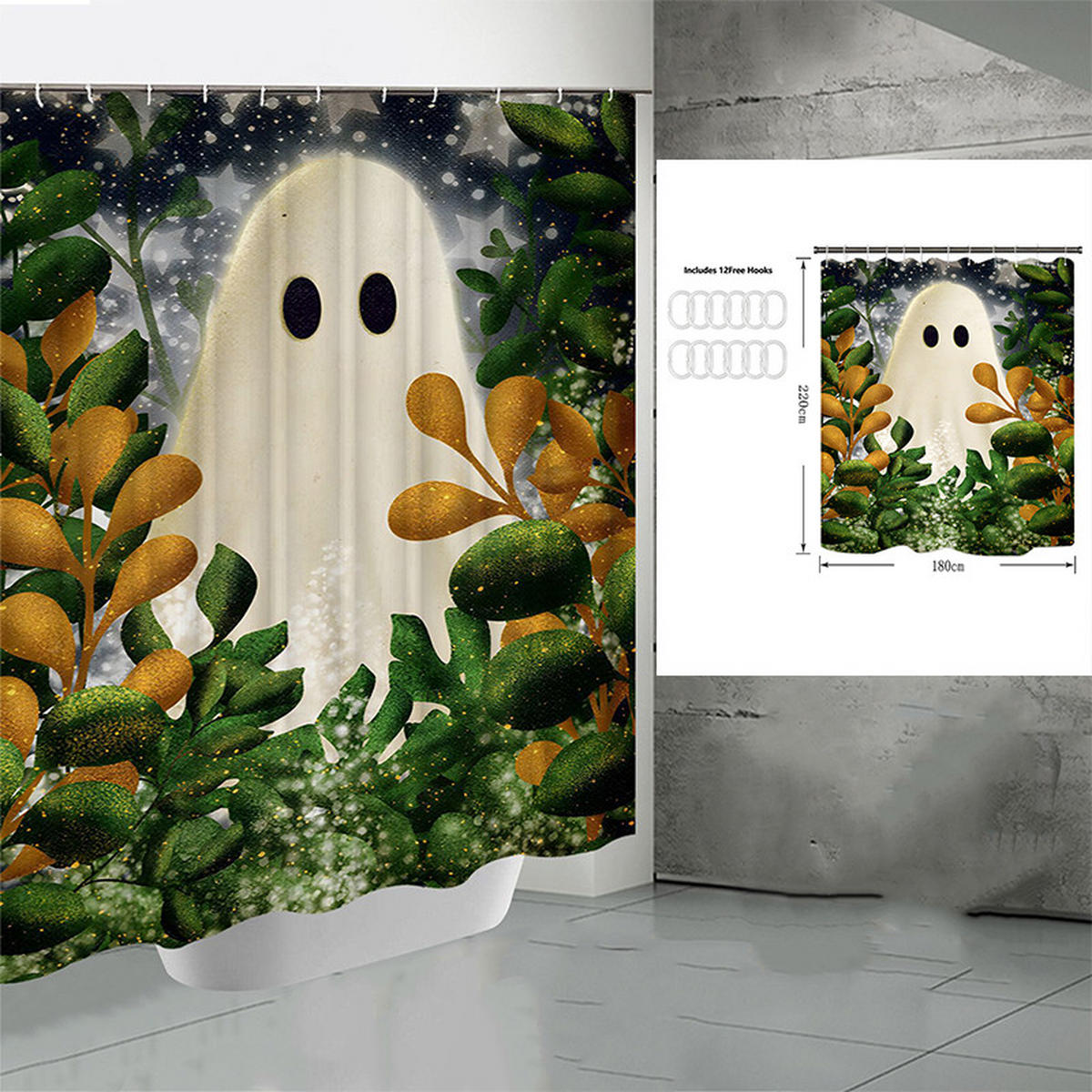 DUSCHVORHANG 180 x 220 cm Halloween Pflanzen bedruckt - Multicolor, Textil (220/180cm) - MCBOSON