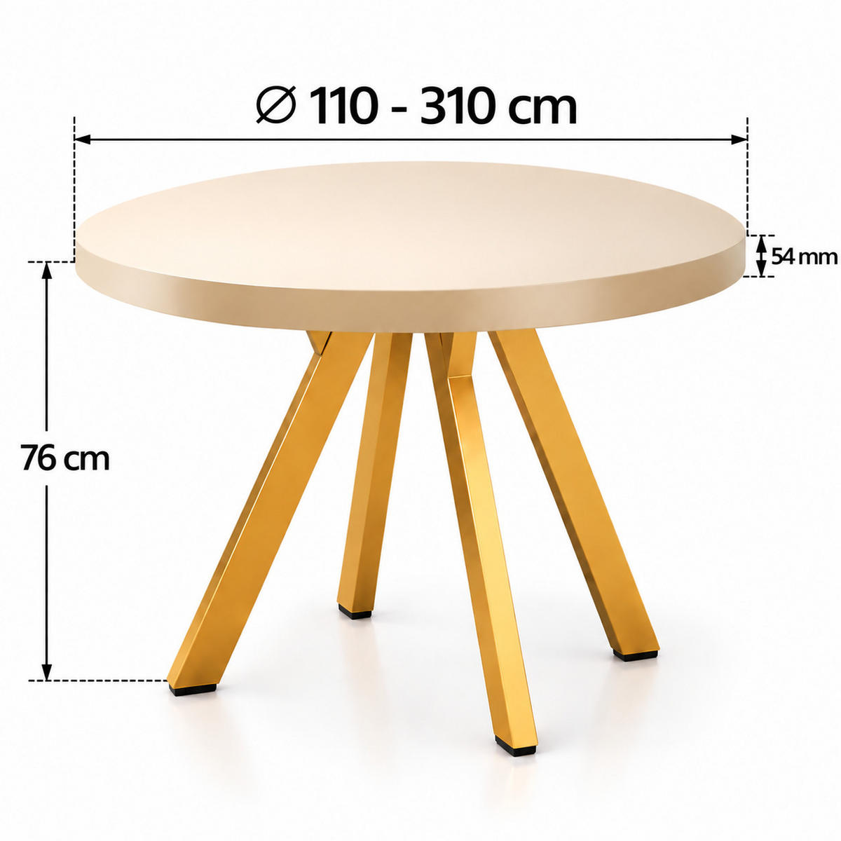 ESSTISCH rund ausziehbar 110/310/76 cm, Kaschmir, 54 cm Tischplatte + Y Metallgestell Gold - Kaschmir/Goldfarben, Holzwerkstoff/Metall (110/310/76cm) - Damale Möbel