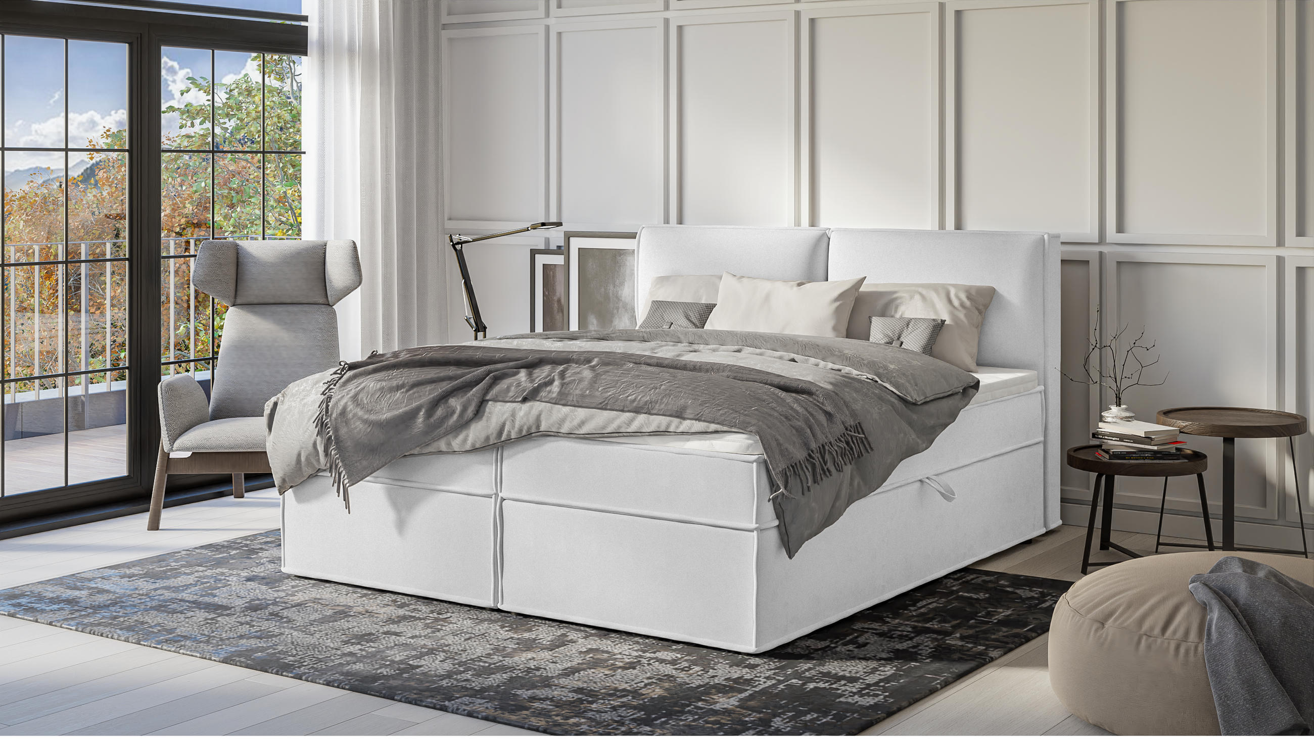 BOXBETT Eclipse 180/200 cm Silber Luxusmicrofaser - Silberfarben/Schwarz, Holz/Kunststoff (180/200cm) - S-Style Möbel