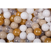 BÄLLE für Bällebad, Spielbälle, Plastikbälle für Kinder Set 300 pcs.: Gold/Beige/Weiß/Transparent - Braun, Textil (7/7/7cm) - MeowBaby