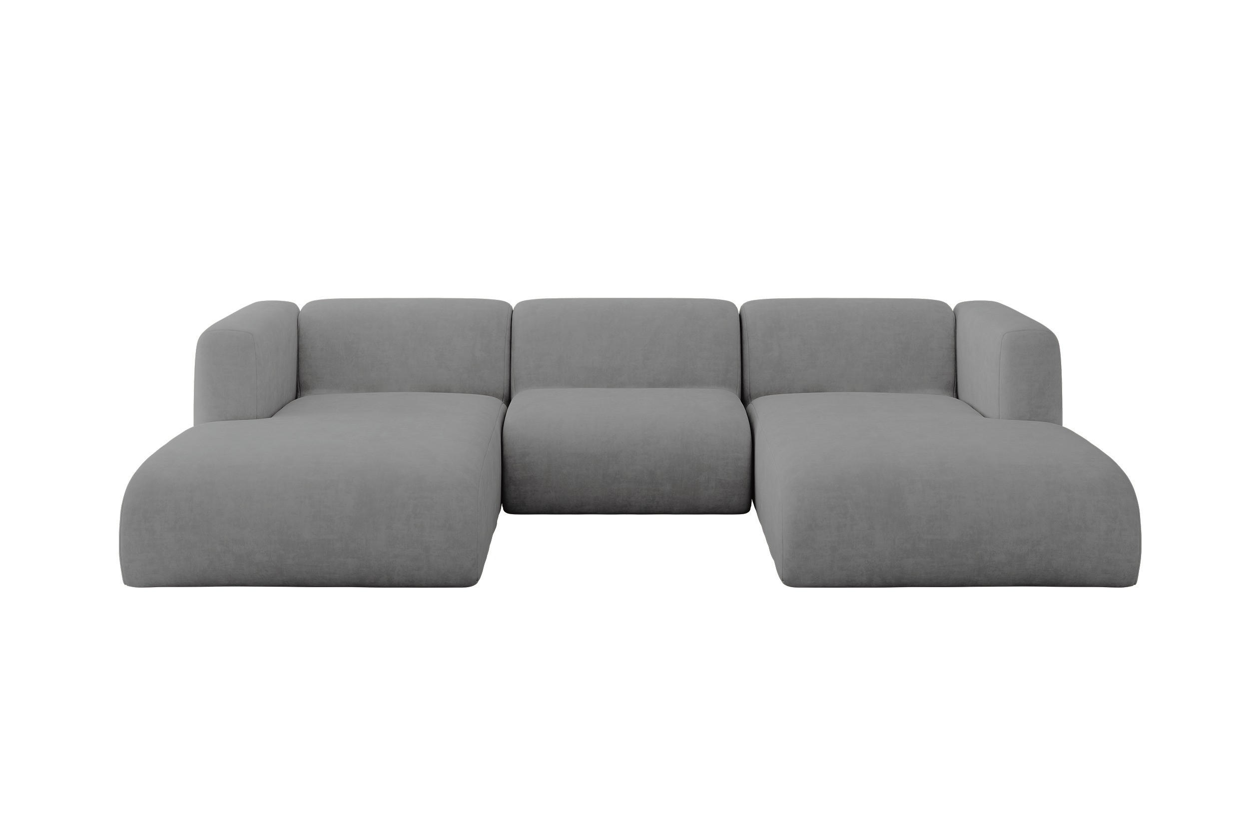 WOHNLANDSCHAFT MIRA-U1 317x179x70 Grau Velours - Schieferfarben/Schwarz, Holzwerkstoff/Kunststoff (317/70/179cm) - ALTDECOR