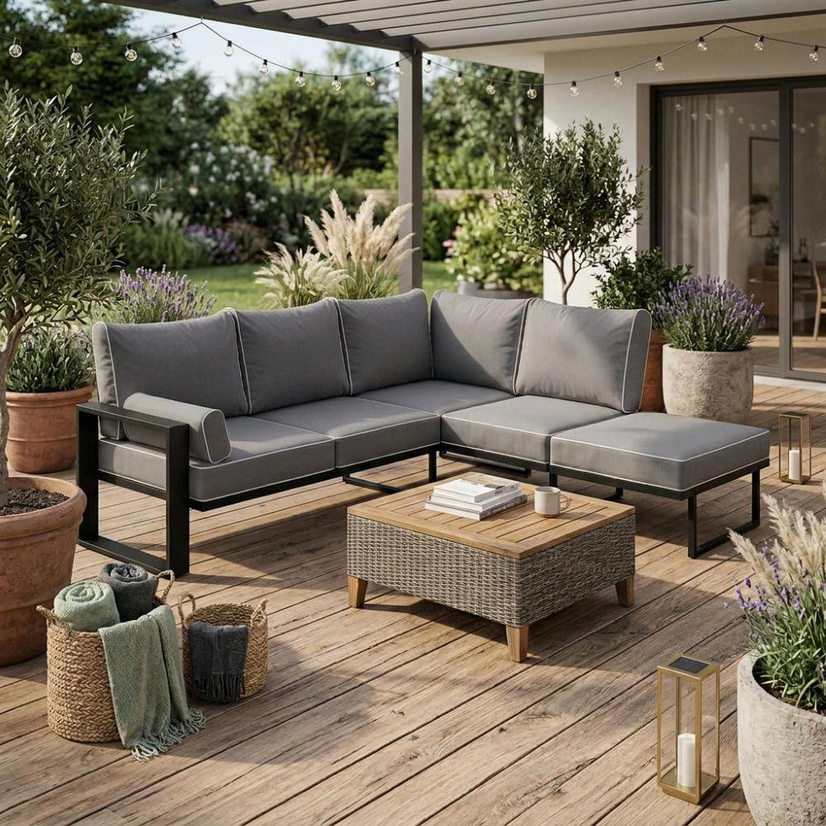 LOUNGEECKTEIL Verdino mit Metallrahmen 207 cm anthrazit - Anthrazit, Metall (207/90/199cm) - Beautysofa