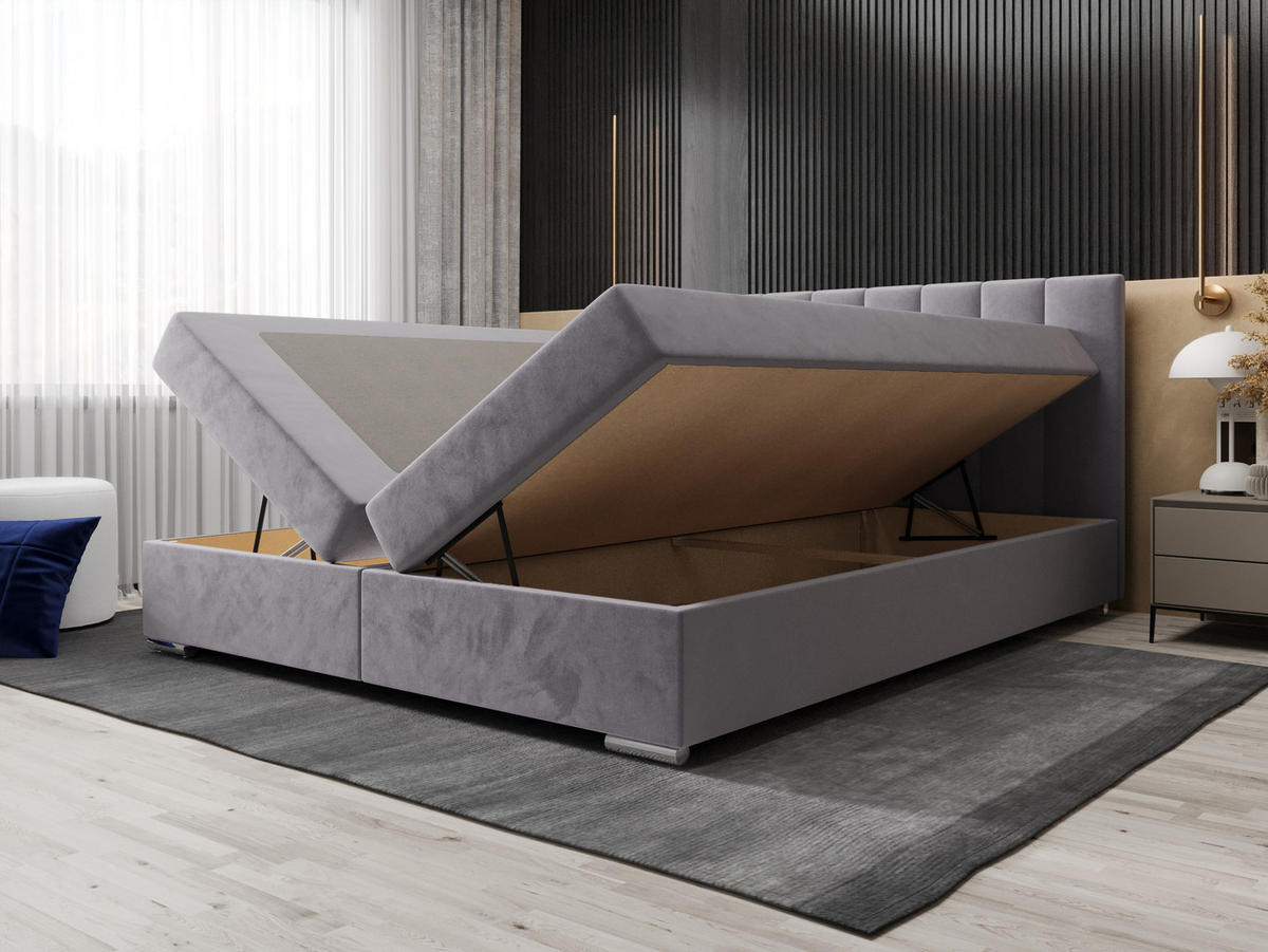 BOXBETT ZILANO 2 mit Matratze H3 und Topper 160x200 Itaka 50 - Hellgrau, Holz/Textil (160/200cm) - Bedante