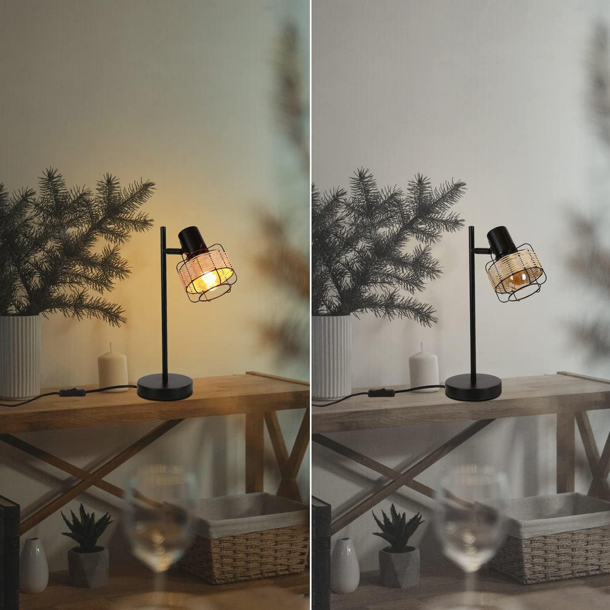 TISCHLEUCHTE Bambuskäfig 14/14/38 cm - Schwarz, Metall (14/14/38cm) - Nettlife
