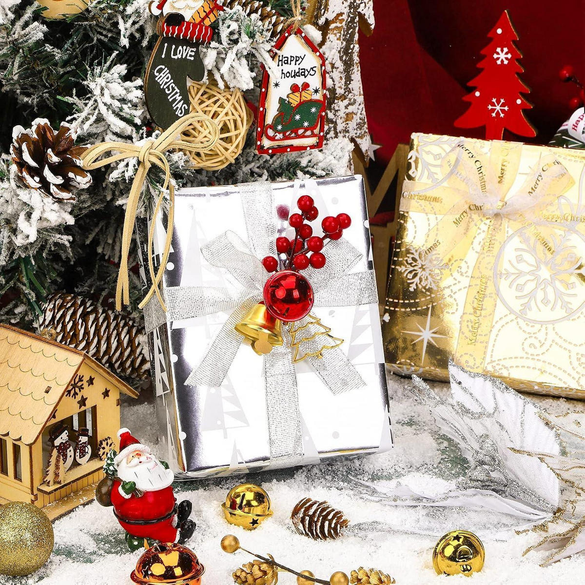 GESCHENKPAPIER 4 Rollen Set 76 cm x 305 cm Metallic Glanz Weihnachtsmotive - Multicolor, Papier (4/76/15cm)