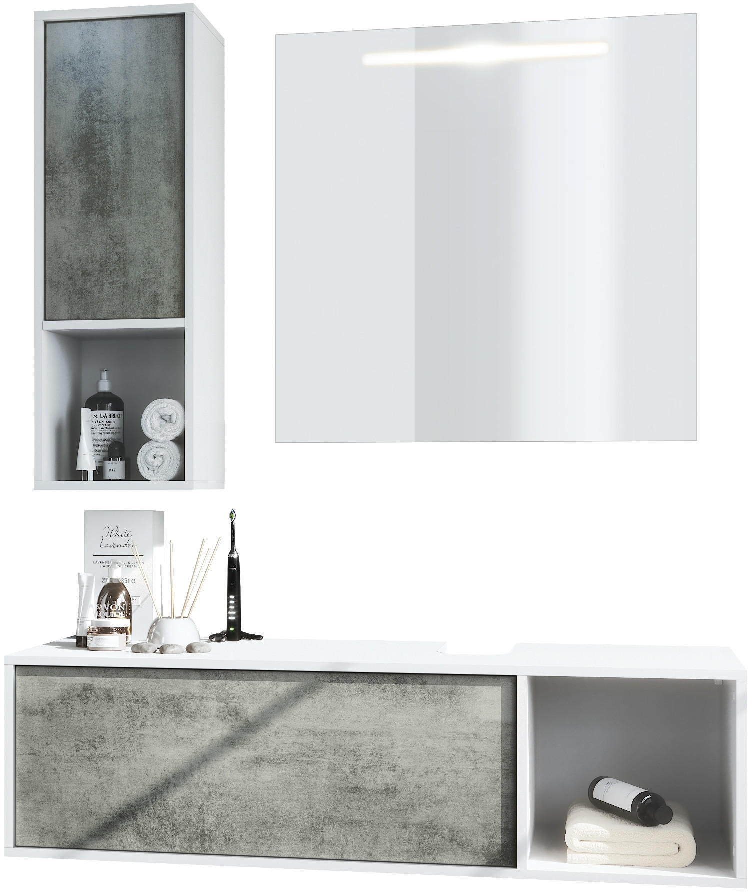BADMÖBELSET La Costa Fronten in Beton Dunkel Optik - Dunkelgrau, Holzwerkstoff (126.5/190/46cm) - Vladon