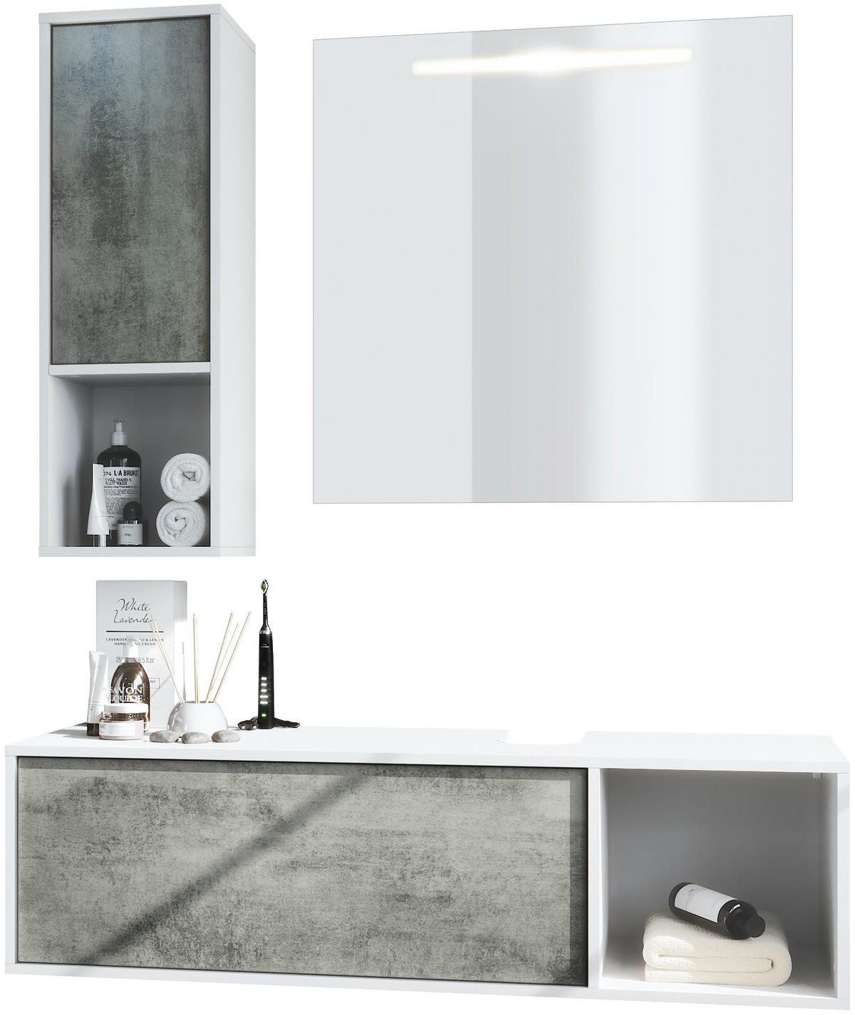 BADMÖBELSET La Costa Fronten in Beton Dunkel Optik - Dunkelgrau, Holzwerkstoff (126.5/190/46cm) - Vladon