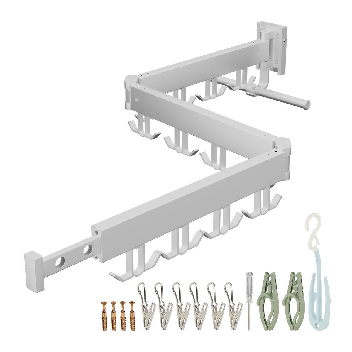 STOJAN na bielizeň na stene - biela, kov/plast (127/12/26cm) - Relaxdays