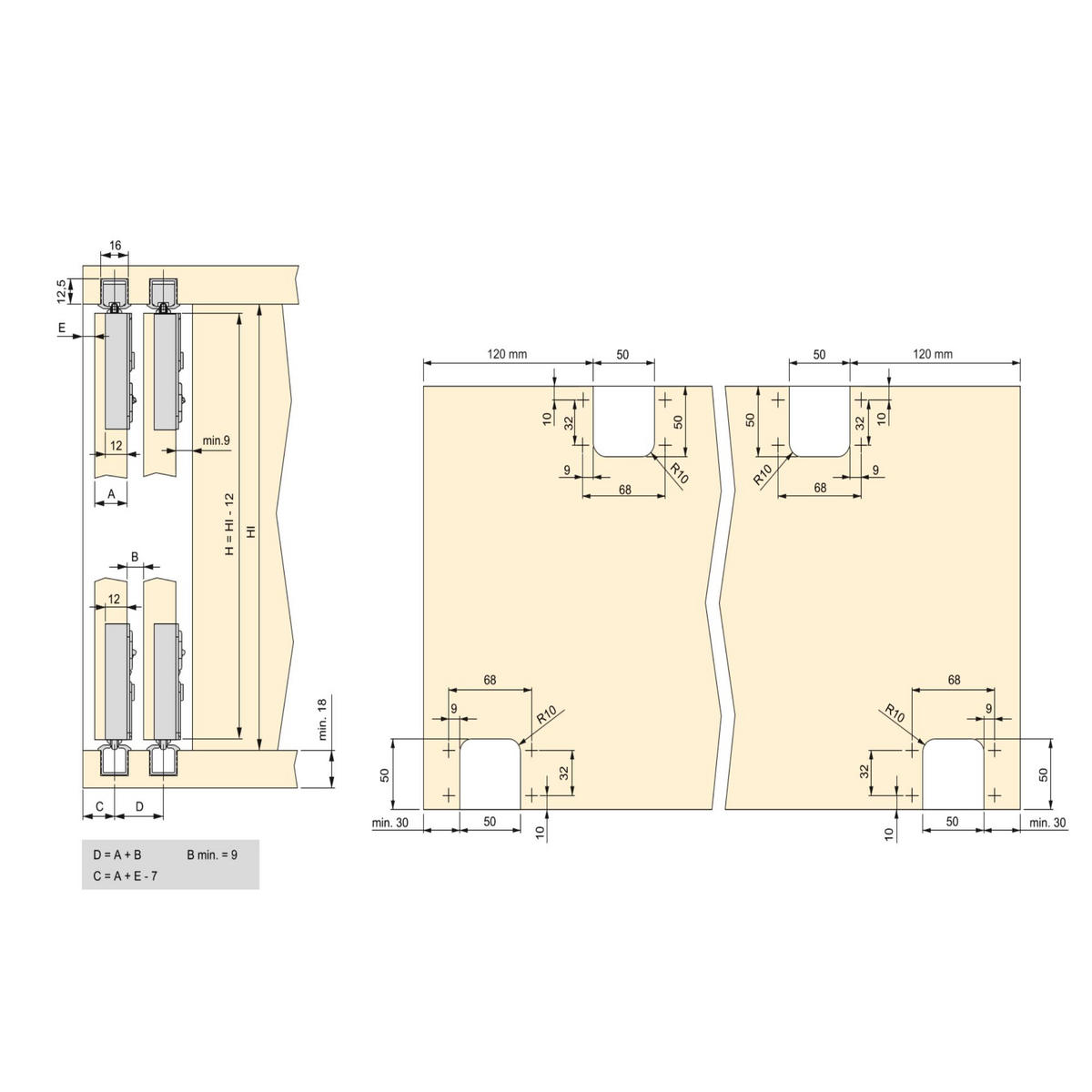 BESCHLAGSET für Flow 2 Schiebetüren und Schrank mit sanftem Schließen mit eingelassenen Schienen 2,35 m, ohne Platten, Matt eloxiert - Dunkelgrau, Metall (0.5/5/235cm) - EMUCA